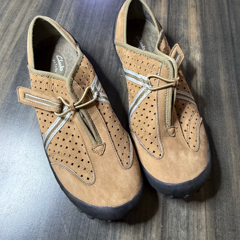 Clarks Privo P-Fresh Tan Nubuck Leather Bungee Sneakers Womens 9 260342693090